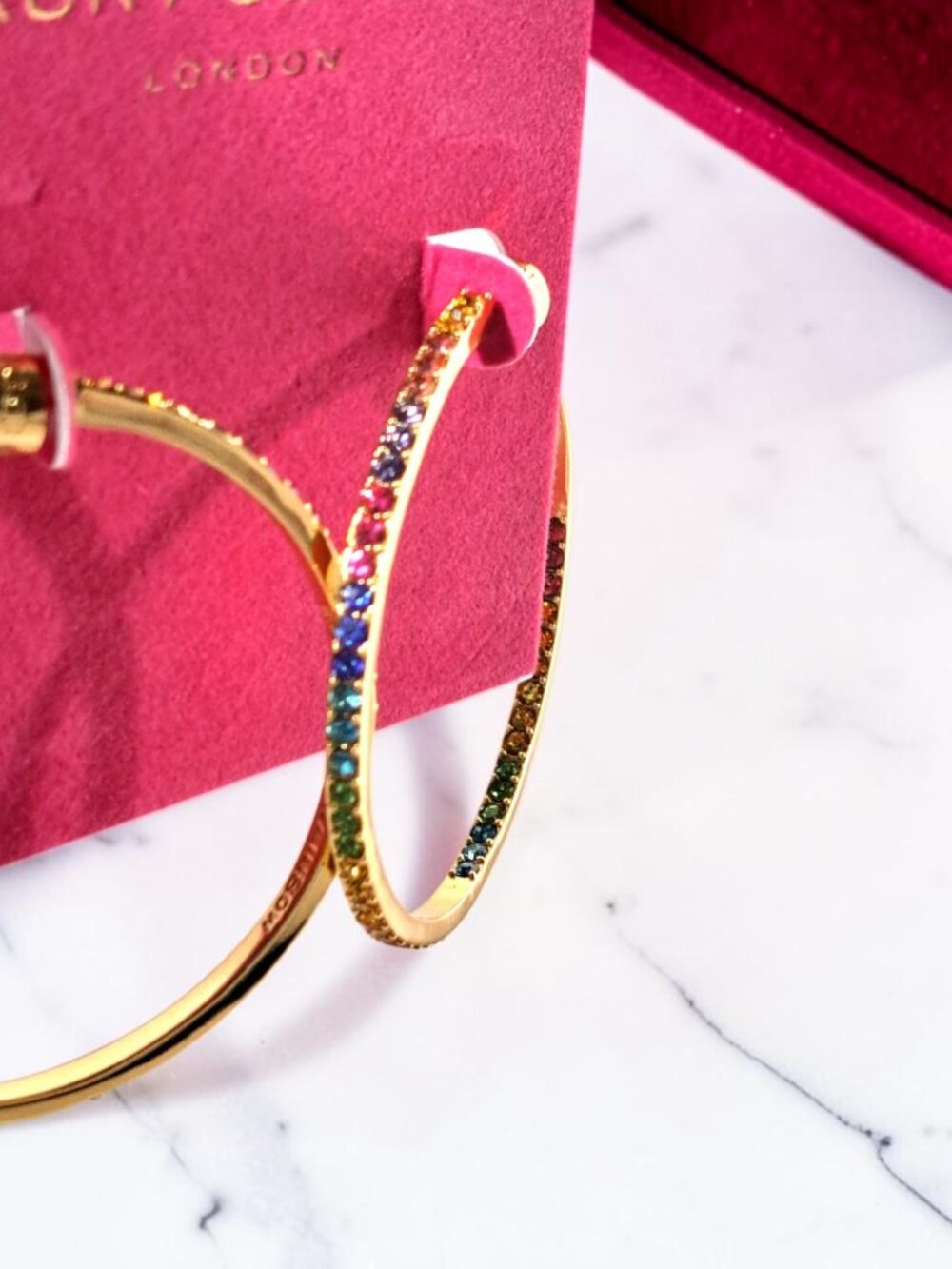 Kurt Geiger London Rainbow Pave Gold-Toned Hoop Earrings NWT - Picture 2 of 10